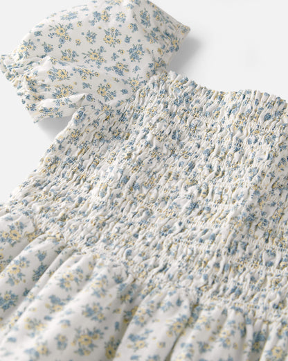 Girls Smocked Dress Made with Organic Cotton in Spring Bloom Print