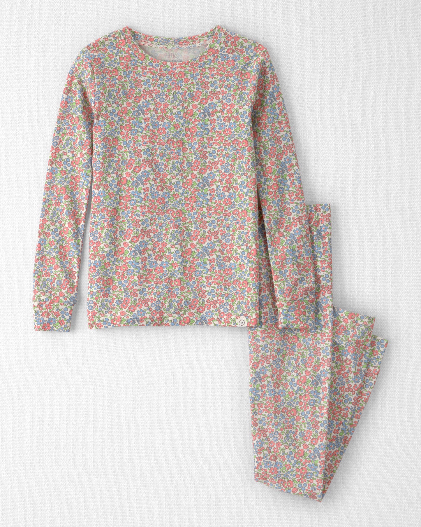 Girls 2-Piece Organic Cotton Ribbed Pajama Set in Spring Floral Print