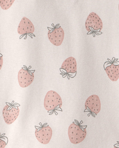 Girls 2-Piece Organic Cotton Ribbed Pajama Set in Strawberry Print