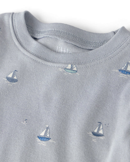Kids 2-Piece Organic Cotton Ribbed Pyjama Set in Sail Away Print
