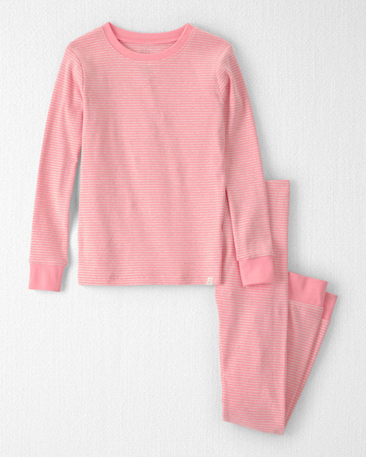 Girls 2-Piece Organic Cotton Ribbed Pyjama Set in Stripes