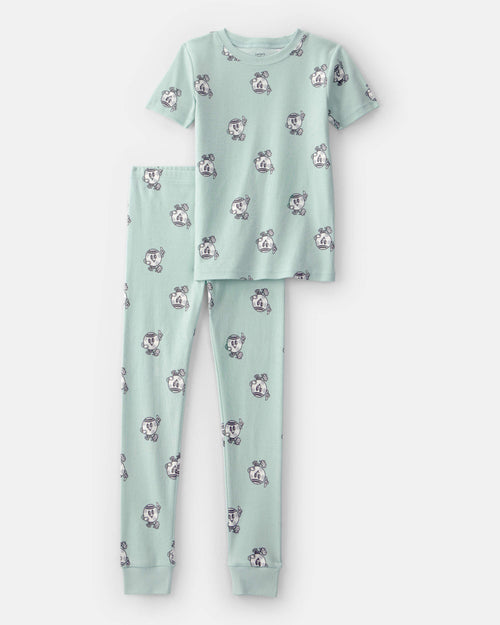 Kids Soccer 100% Cotton Short-Sleeve Snug Fit 2-Piece Pajama Set - Green