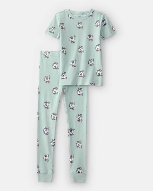 Kids Soccer 100% Cotton Short-Sleeve Snug Fit 2-Piece Pajama Set - Green
