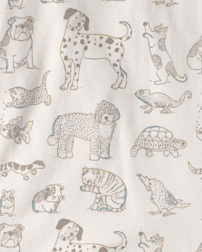 Kids 2-Piece Organic Cotton Ribbed Pajama Set in Pet Print