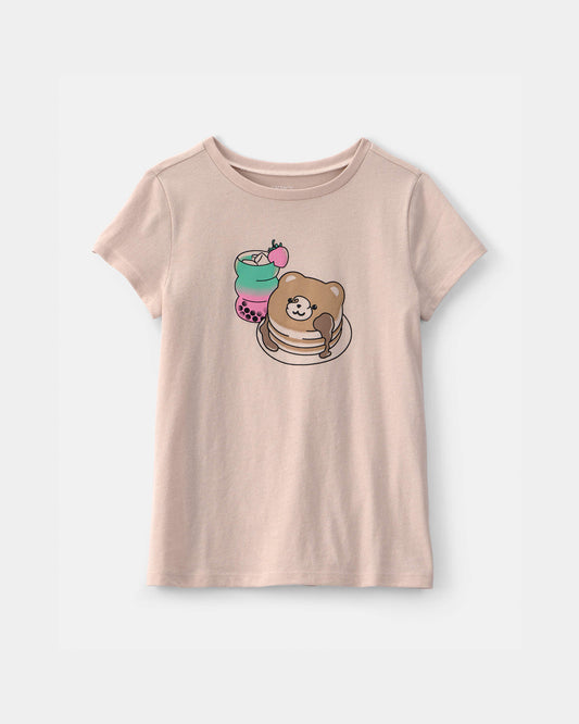 Girls Pancakes & Boba Graphic Tee - Brown