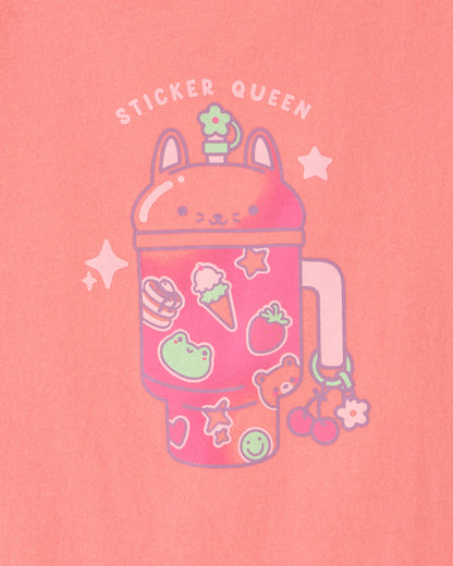 Girls 'Sticker Queen' Graphic Tee - Coral