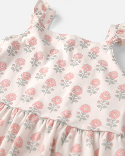 Girls Organic Cotton Tiered Dress in Rosebud Petal Print