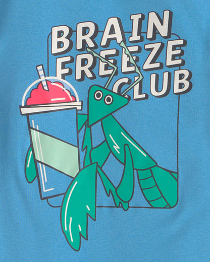 Boys 'Brain Freeze Club' 100% Cotton 4-Piece Pajama Set - Blue/Green