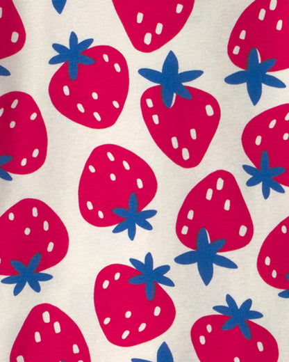 Girls Fruit 100% Cotton 4-Piece Pajama Set - Red/Blue