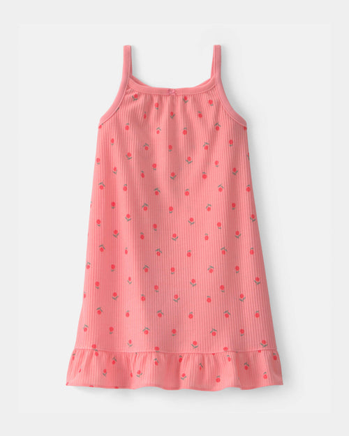 Girls Cherry Sleeveless Night Gown - Coral