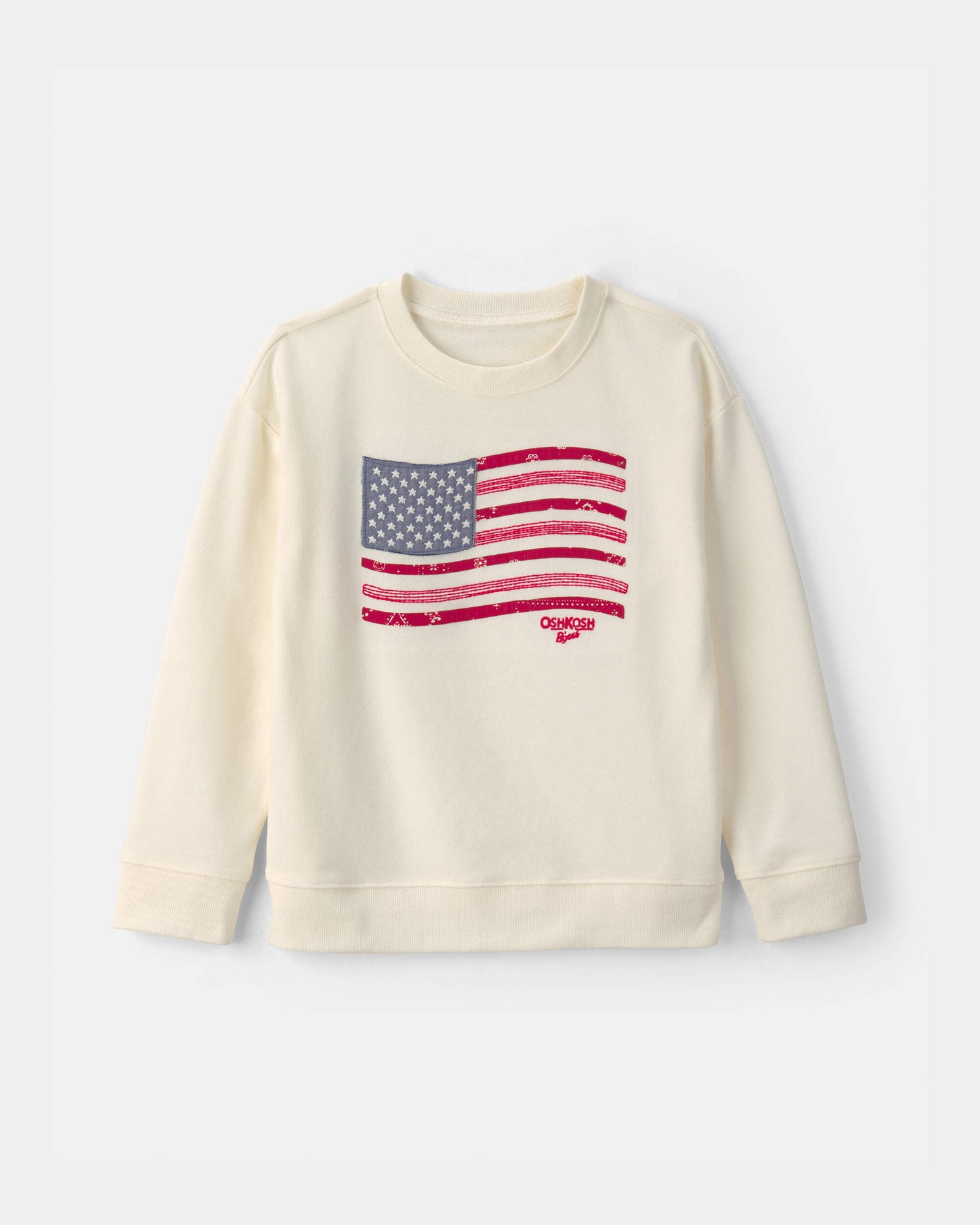 Kids American Flag French Terry Pullover Sweatshirt - Cream