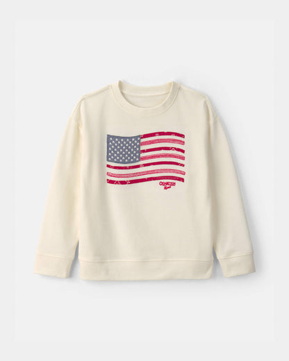 Kids American Flag French Terry Pullover Sweatshirt - Cream
