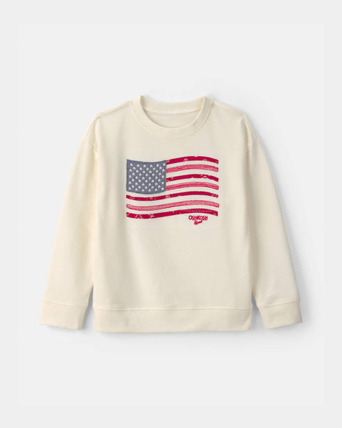 Kids American Flag French Terry Pullover Sweatshirt - Cream