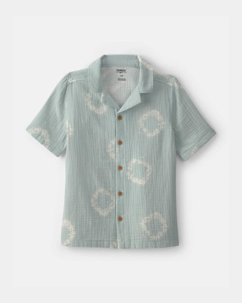 Boys Tie-Dye Short-Sleeve Button-Down Gauze Shirt - Green