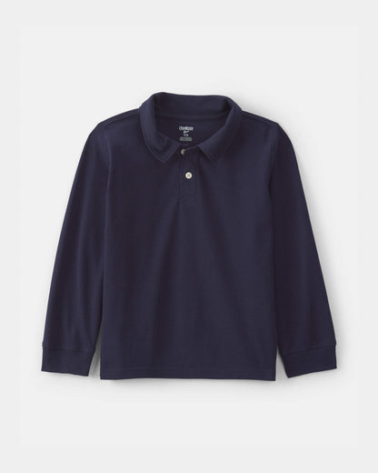 Boys Uniform Piqué Long-Sleeve Polo Shirt - Navy