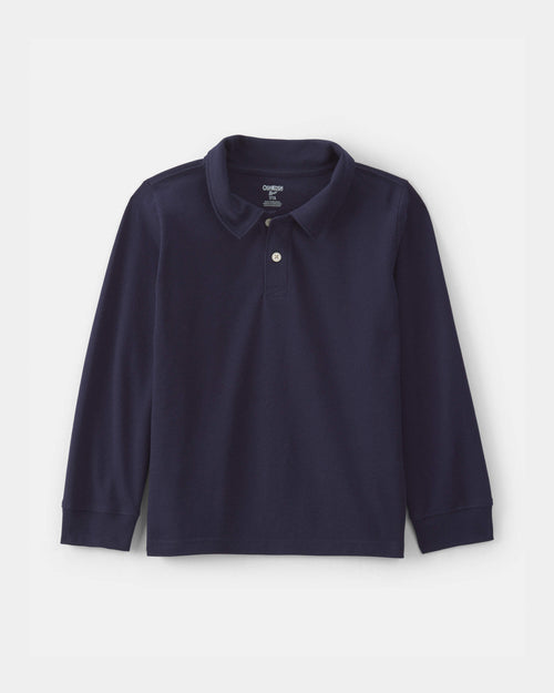 Boys Uniform Piqué Long-Sleeve Polo Shirt - Navy