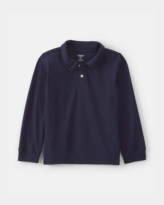 Boys Uniform Piqué Long-Sleeve Polo Shirt - Navy
