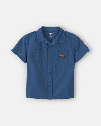 Boys Canvas Short-Sleeve Button-Down Shirt - Navy Blue