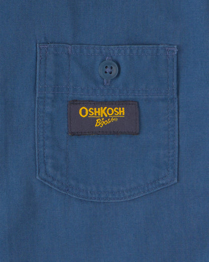 Boys Canvas Short-Sleeve Button-Down Shirt - Navy Blue