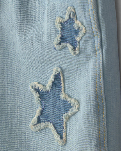 Girls Star Embellished Denim Shortall - Light Wash