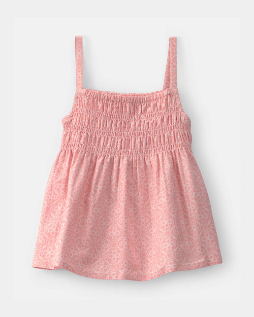Girls Geometric Smocked Tank Top - Coral