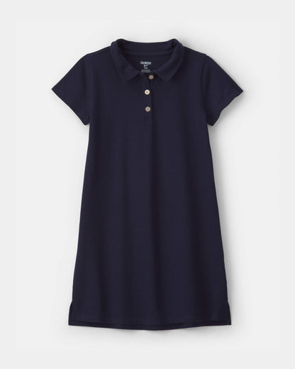 Girls Uniform Piqué Short-Sleeve Dress - Navy