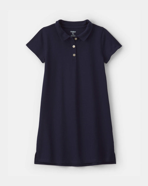 Girls Uniform Piqué Short-Sleeve Dress - Navy