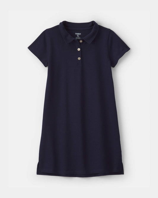 Girls Uniform Piqué Short-Sleeve Dress - Navy