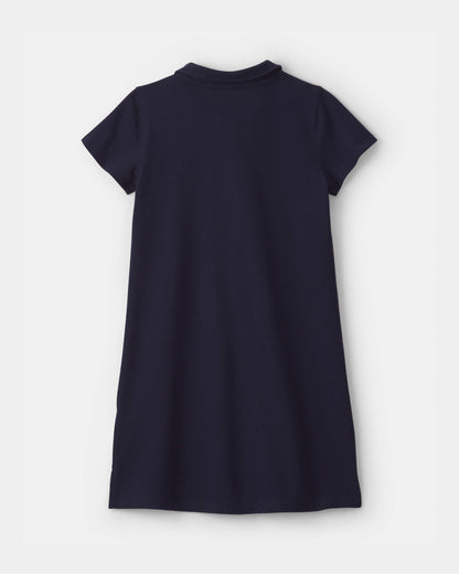 Girls Uniform Piqué Short-Sleeve Dress - Navy