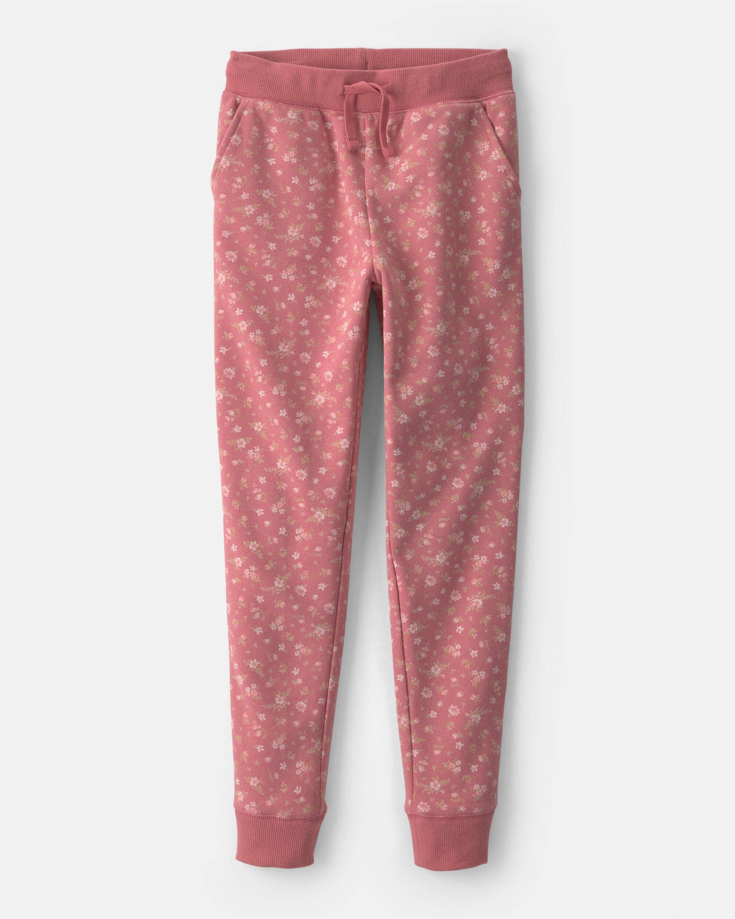 Girls Floral Drawstring Knit Joggers - Pink