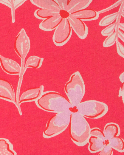 Girls Tropical Floral Sleeveless Knit Dress - Coral