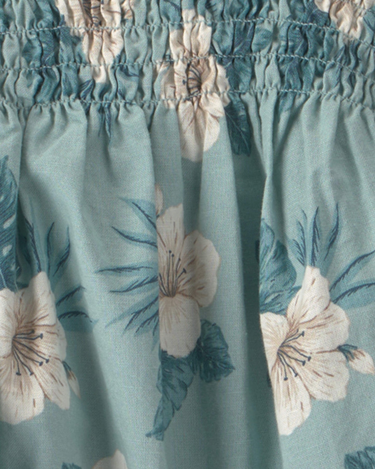 Girls Smocked Linen Dress Made with Organic Cotton in Blue Hibiscus