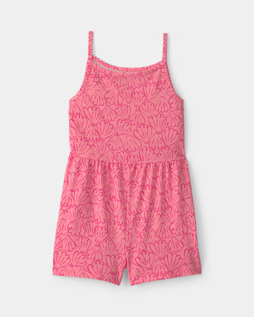 Girls Shell Romper - Coral
