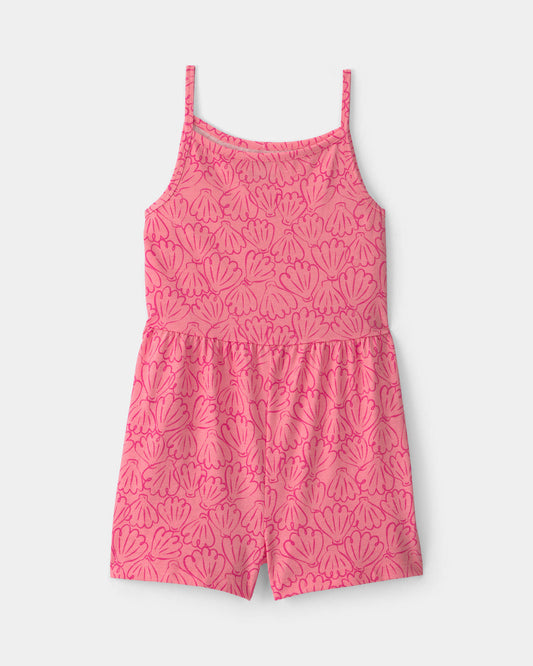 Girls Shell Romper - Coral