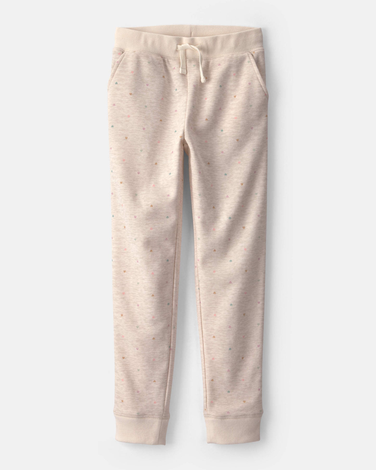 Girls Heart Drawstring Knit Joggers - Cream