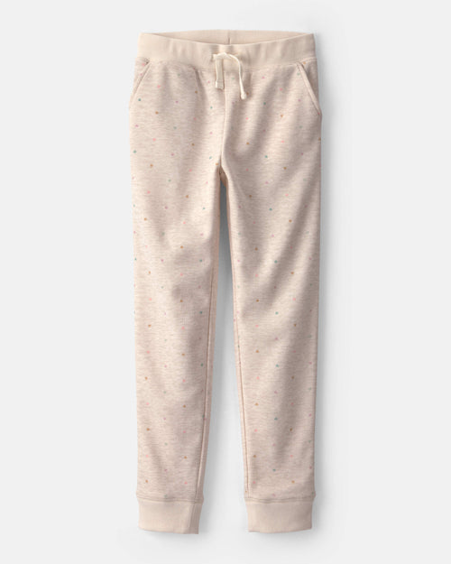 Girls Heart Drawstring Knit Joggers - Cream