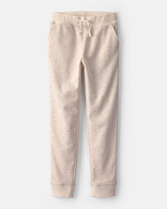 Girls Heart Drawstring Knit Joggers - Cream