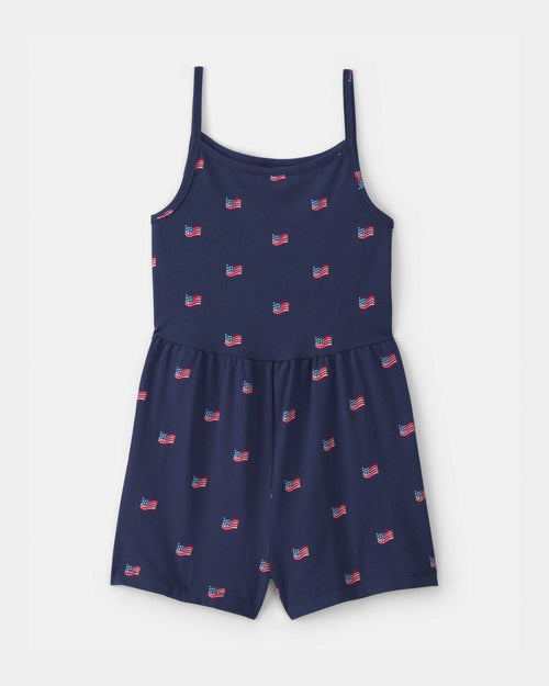 Girls American Flag Romper - Navy Blue