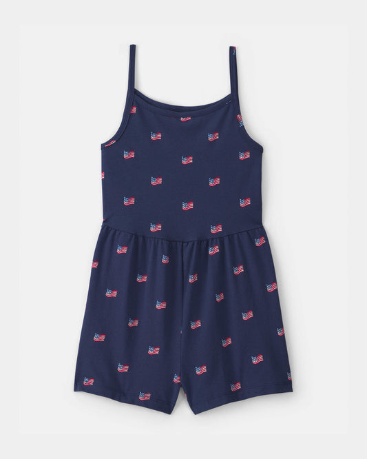 Girls American Flag Romper - Navy Blue