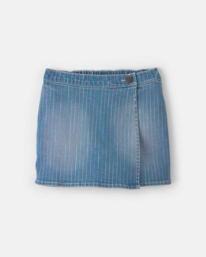Girls Rainbow Stripe Denim Wrap Skort - Medium Wash