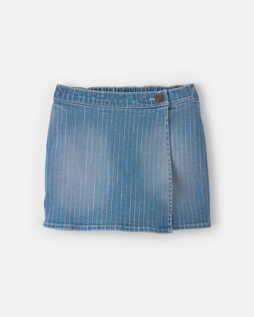 Girls Rainbow Stripe Denim Wrap Skort - Medium Wash