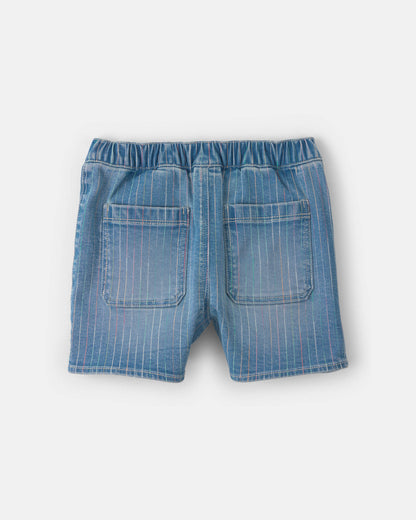 Girls Rainbow Stripe Denim Wrap Skort - Medium Wash
