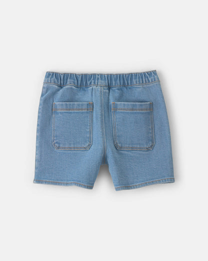 Girls Floral Embroidered Denim Wrap Skort - Medium Wash