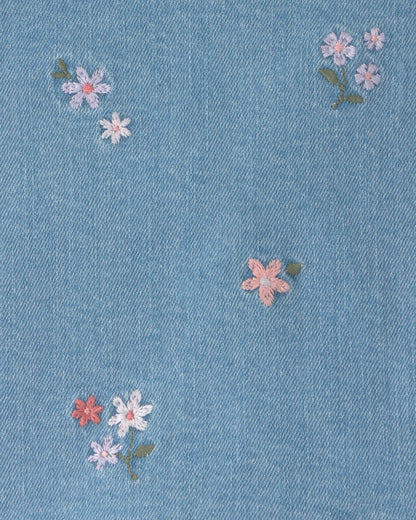 Girls Floral Embroidered Denim Wrap Skort - Medium Wash