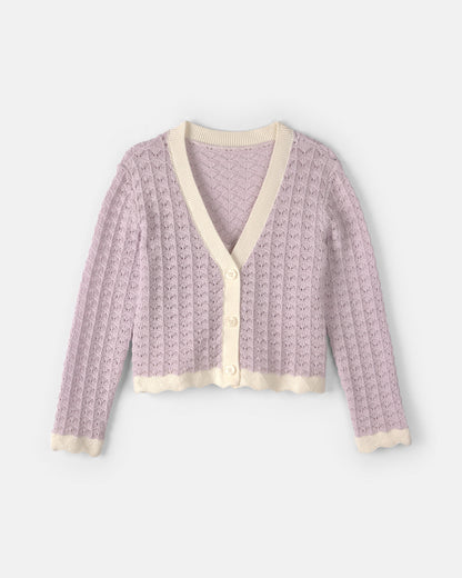 Girls Button-Down Knit Cardigan Sweater - Purple