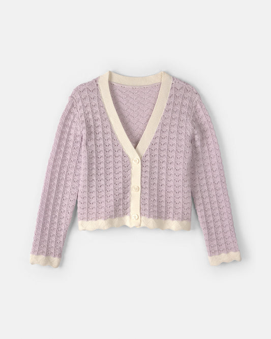 Girls Button-Down Knit Cardigan Sweater - Purple