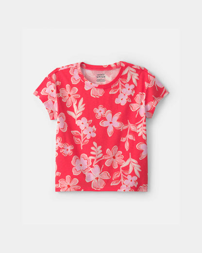 Girls Floral Top - Coral