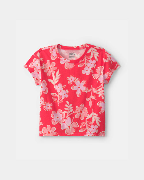 Girls Floral Top - Coral