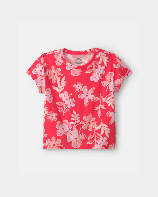 Girls Floral Top - Coral