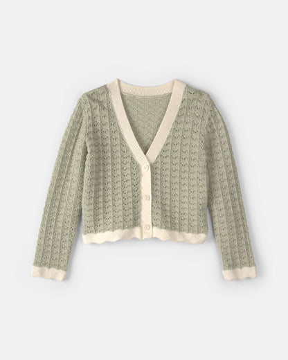 Girls Button-Down Knit Cardigan Sweater - Green